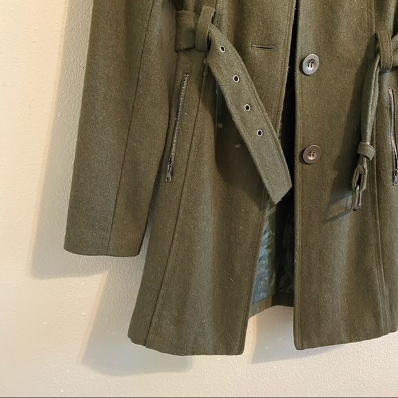 Tulle / Anthropologie Trench Coat Army Green Belted Waist Sz S - Picture 7 of 9